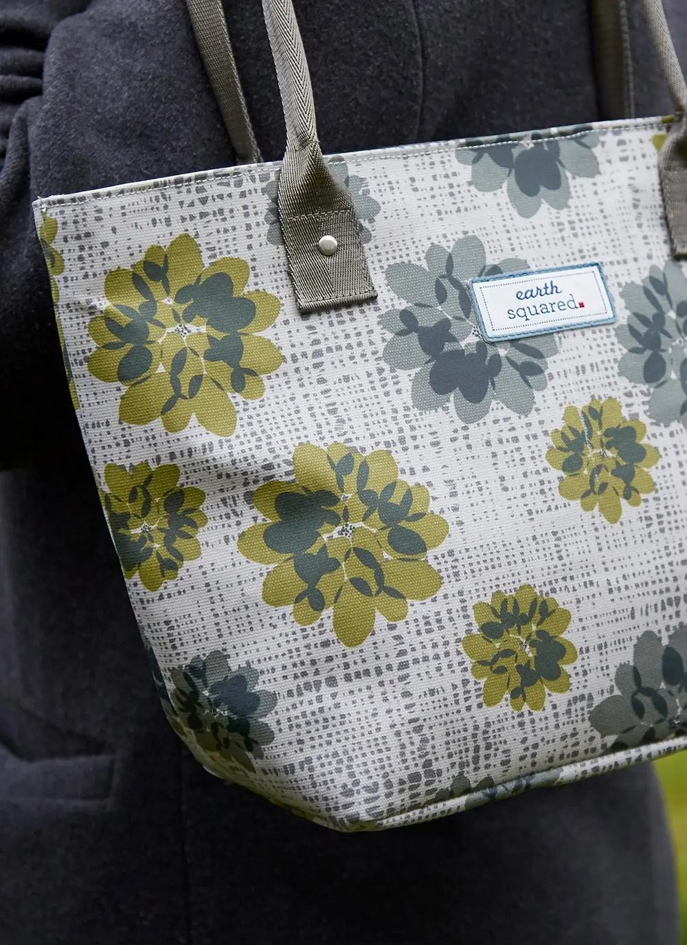 Grey Autumnal Flower Oil Cloth Tote Bag Blarney